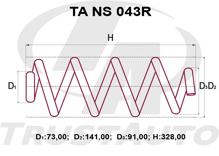 Пружина подвески усиленная (TA) X-TRAIL T31 4WD (07-) 55020-JG10A55020-JG10B TRUSTAUTO TANS043R